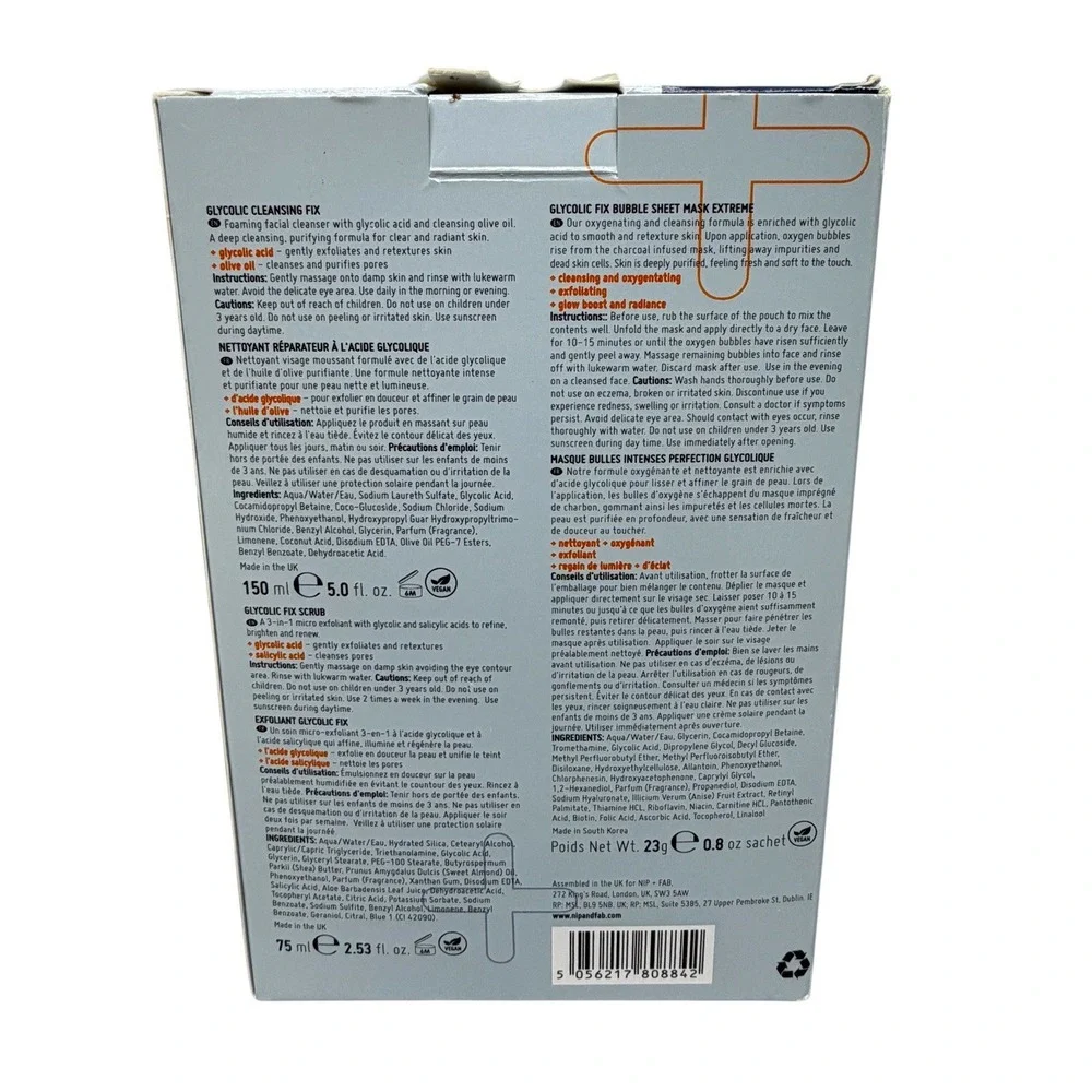 NIP + FAB Exfoliate Glycolic Scrub Fix 2.5oz Fix Cleansing Fix 5oz Bubble Mask